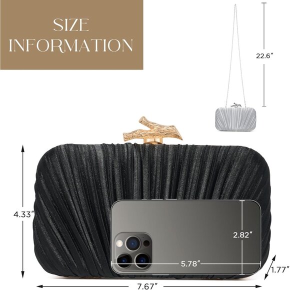 Women's Evening Formal Leather Shoulder Clutch Chain Strap Black Satin Bag - Picture 4 of 6